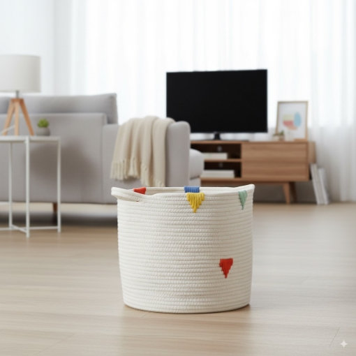 Chomik Корзина для белья/игрушек 27 x 24 см, круглая, белая с цветным узором, размер S, NIZ4984 - Home Club