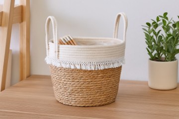 Chomik Плетений кошик 32 x 25 x 28/38 см з морської трави з бахромою, LIS9210 - Home Club