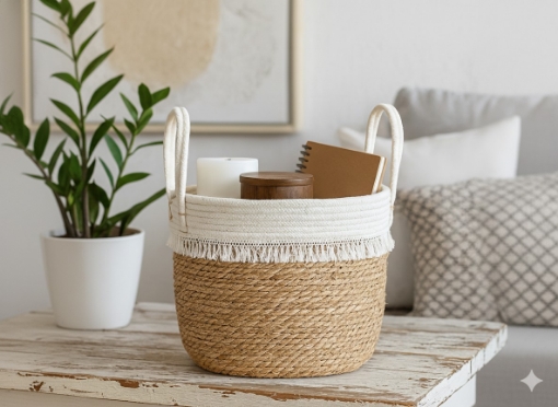 Chomik Плетений кошик 37 x 31 x 32/44 см з морської трави з бахромою, LIS9227 - Home Club