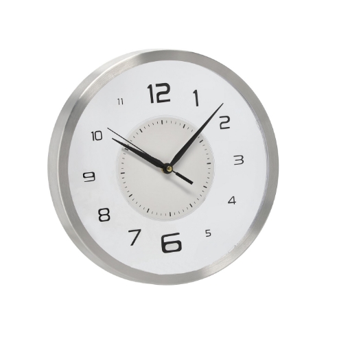 Chomik Настенные Часы Круглые 30,5 x 30,5 x 4,3 См Белые С Серебряной Рамкой, ZEG4672 - Home Club