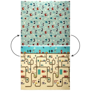 Chomik Двусторонняя образовательная коврик 180x200x1 см, складная, синяя, с автомобилями + сумка, KID4343 - Home Club