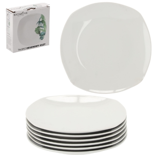 Chomik Kpl. 6 Десертних Тарілок 20 См Квадратних Білих, AIC2349 - Home Club
