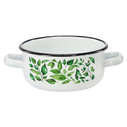 Chomik Эмалированная Сковорода С Двумя Ушками 1,5 Л 16 См Белый Фикус, EMA9129 - Home Club