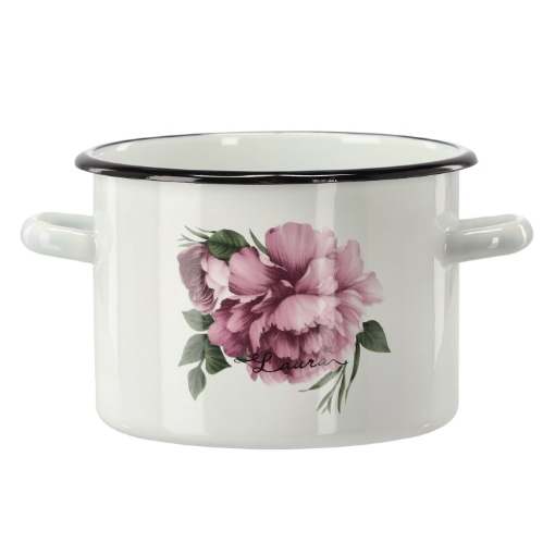 Chomik Эмалированная Кастрюля 3 Л 18 См Белый Пивонь Лаура, EMA9181 - Home Club