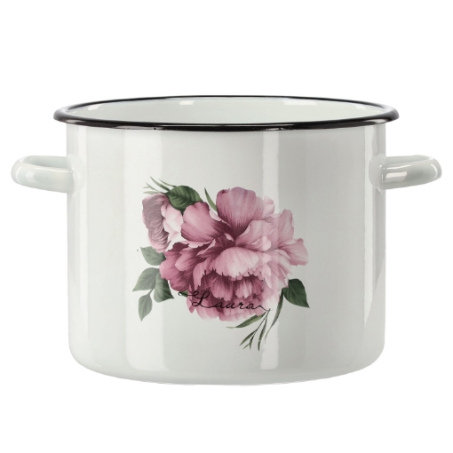 Chomik Эмалированная Кастрюля 5,5 Л 22 См Белый Пивонь Лаура, EMA9242 - Home Club