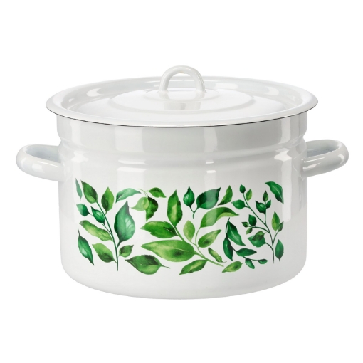 Chomik Эмалированная Кастрюля 9 Л 26 См Белый Фикус С/П, EMA9273 - Home Club