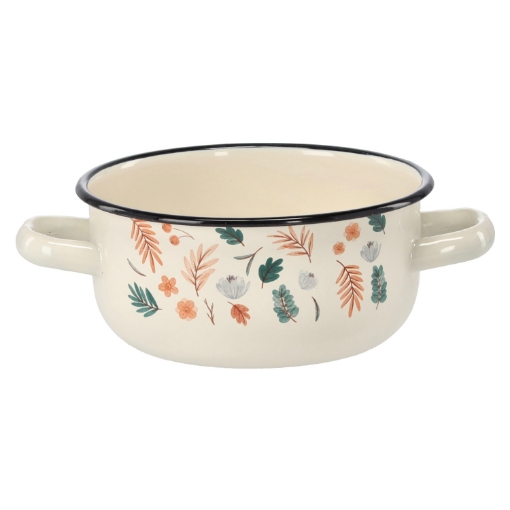 Chomik Эмалированная Сковорода С Двумя Ушками 1,5 Л 16 См Кремовый Листья, EMA2327 - Home Club