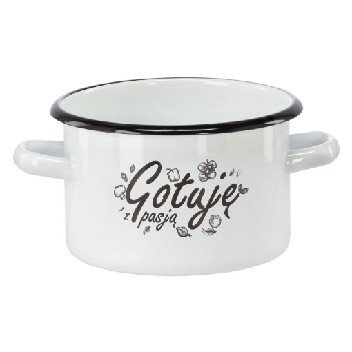 Chomik Эмалированная Кастрюля 2 Л 16 См Белый Цвет «Готую С Любовью», EMA2358 - Home Club