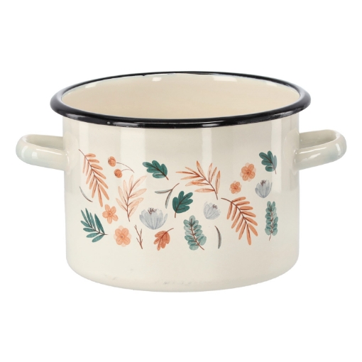 Chomik Эмалированная Кастрюля 3 Л 18 См Кремовый Листья, EMA2365 - Home Club