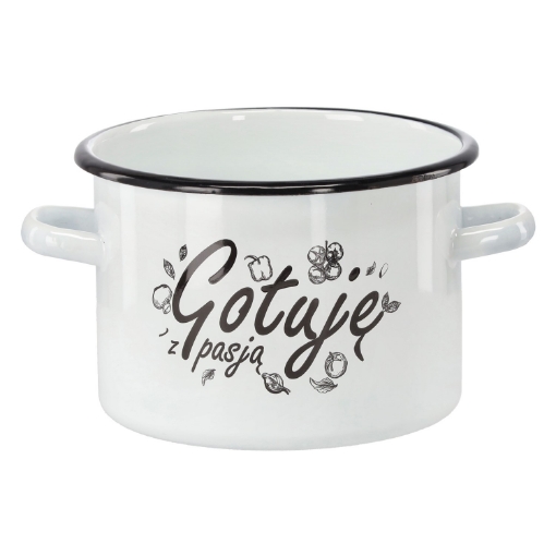 Chomik Эмалированная Кастрюля 3 Л 18 См Белый Цвет «Готую С Любовью», EMA2372 - Home Club