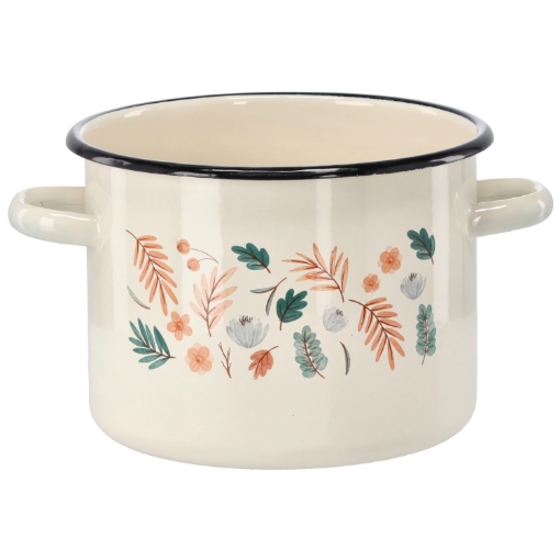 Chomik Эмалированная Кастрюля 4,5 Л 20 См Кремовый Листья, EMA2389 - Home Club