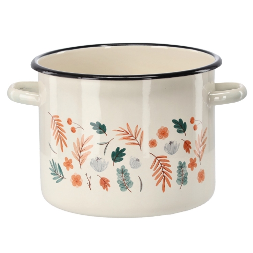 Chomik Эмалированная Кастрюля 5,5 Л 22 См Кремовый Листья, EMA2402 - Home Club