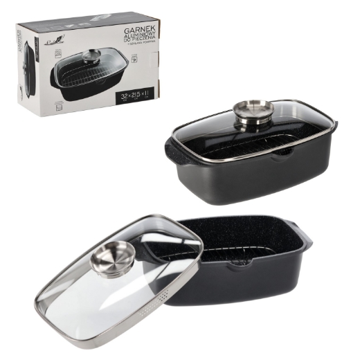 Chomik Алюминиевая кастрюля для запекания 32 x 21,5 x 11 см со стеклянной крышкой, KIR2852 - Home Club