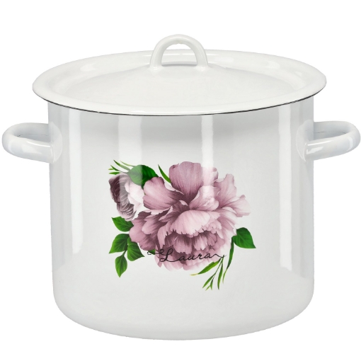 Chomik Эмалированная Кастрюля 7 Л 22 См Белый Пивонь Лаура З/П, EMA2615 - Home Club