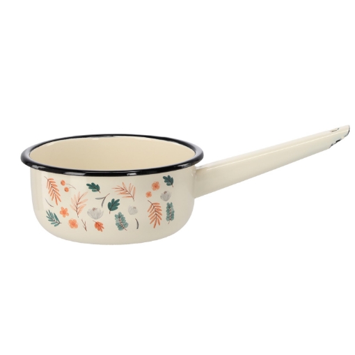 Chomik Эмалированная Сковорода С Ручкой 1,5 Л 16 См Кремовый Листья, EMA6154 - Home Club