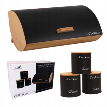 Chomik Хлебница Ortica - бамбуковая с металлической крышкой 36,5x25x13 см, черная матовая + 3 контейнера 11,5x11,5x12 см, NEL4935 - Home Club