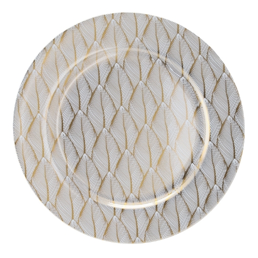 Chomik Круглая подставка 33 x 33 x 1,5 см с бело-золотыми листьями, VEN7779 - Home Club