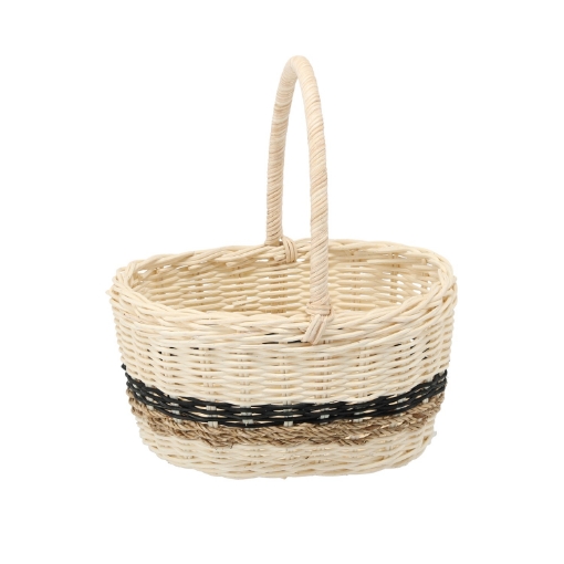 Chomik Корзина из ротанга 22 x 17 x 11/21 см с ручкой - белая с черным и натуральным, DRA7374 - Home Club