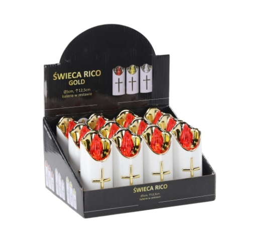 Chomik Свеча Led Rico 12,5 см с батарейками, бело-золотая, красное пламя, ZOZ7866 - Home Club