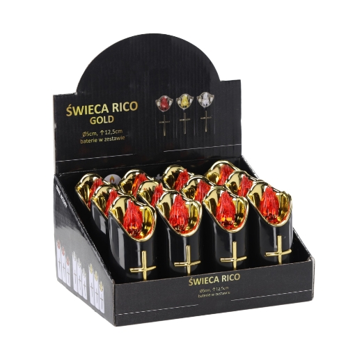 Chomik Свеча Led Rico 12,5 см с батарейками, черно-золотая, красное пламя, ZOZ7989 - Home Club