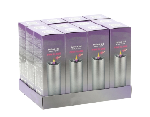 Chomik Свеча Led 5 см x 15 см с батарейками, серебристая, розовое пламя, ZOZ9686 - Home Club