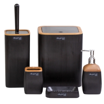 Chomik Квадратный Набор Для Ванной 5 Элементов Черный / Дерево, OKY7768 - Home Club