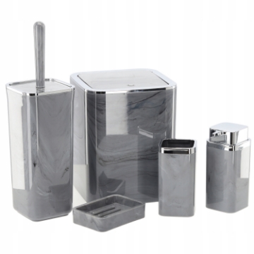 Chomik Квадратный набор для ванной комнаты, 5 элементов, мраморный серый, OKY5140 - Home Club