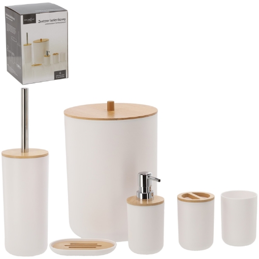 Chomik Набор Для Ванной Круглый 6 Элементов, Белый + Бамбук, LAZ4298 - Home Club
