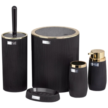 Chomik НАБІР ДЛЯ ВАННОЇ КІМНАТИ КРУГЛИЙ 5 ЕЛЕМ. ЧОРНИЙ / ЗОЛОТИЙ, OKY4782 - Home Club
