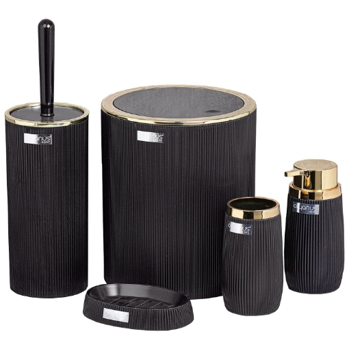Chomik Набор Для Ванной Круглый 5 Элементов Черный / Золотой, OKY4782 - Home Club