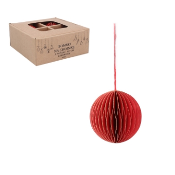 Chomik Набор из 4 бумажных елочных игрушек диаметром 7 см, красного цвета., AIP2020 - Home Club