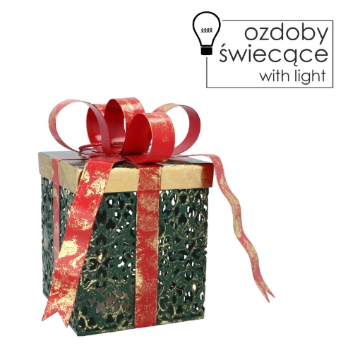 Chomik Рождественское Украшение - Металлический Квадратный Подарок С Бантом И Светодиодами 15 x 12 x 20 См, POI5241 - Home Club