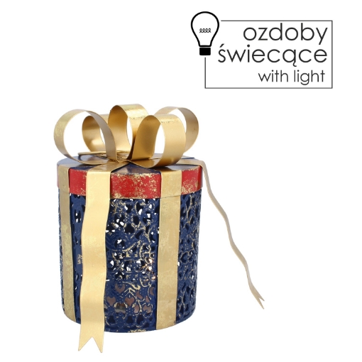 Chomik Рождественское Украшение - Металлический Круглый Подарок С Бантом Led 15 x 15 x 20 См, POI5258 - Home Club