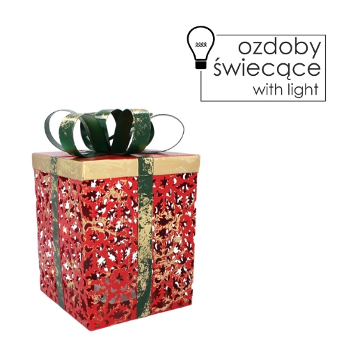 Chomik Украшение Рождественское - Металлический Квадратный Подарок С Вязаным Бантом Led 16 x 16 x 26 см, POI5265 - Home Club