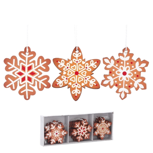 Chomik Kpl. 18 Дерев'Яних Прикрас Різдво. Для Підвішування Бронзовий Мікс 3 Взори Сніжинки, DIY9003 - Home Club