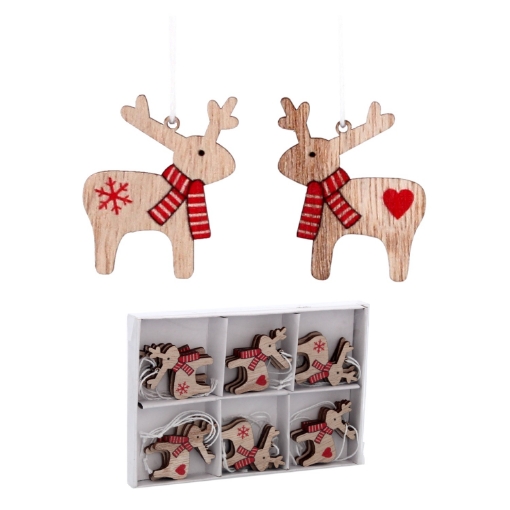 Chomik Набор из 18 деревянных рождественских украшений для подвешивания, 2 вида оленей., DIY9010 - Home Club