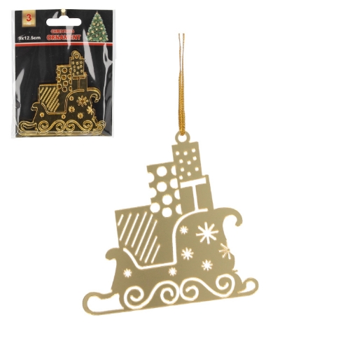 Chomik Кпл. 3 Ялинкові Прикраси - Сані Святого Миколая Золоті 8 x 8 См, SUN0771 - Home Club