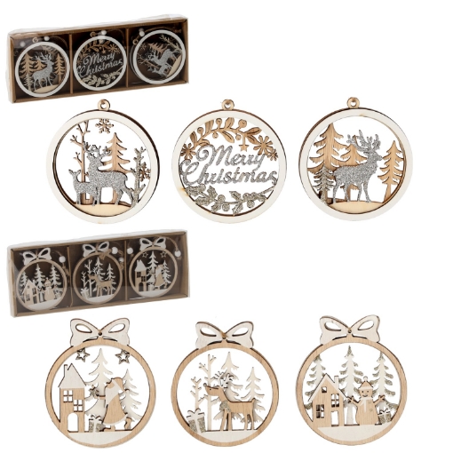 Chomik Набор из 6 деревянных рождественских украшений для подвешивания, различные дизайны., DIY7038 - Home Club