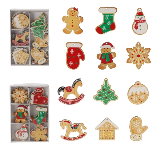 Chomik Kpl. 18 Дерев'Яних Прикрас На Різдво. Для Підвішування Пірнички Мікс Дизайнів, DIY7052 - Home Club