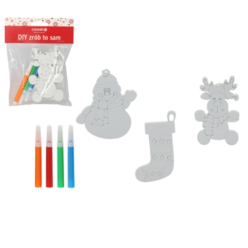 Chomik Набор из 3 рождественских украшений для подвешивания «Сделай сам» с 4 фломастерами: снеговик/олень/носок., DIY7083 - Home Club