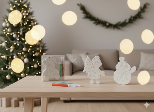 Chomik Kpl. 3 Різдвяні Прикраси Для Підвішування «Зроби Сам» З 4 Фарбовими Олівцями Сніговик/Ведмедик/Санта, DIY7120 - Home Club