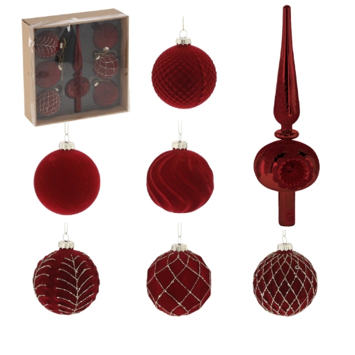 Chomik 7 стеклянных елочных украшений бордового цвета, 29 x 29 x 9,6 см, BOZ2133 - Home Club