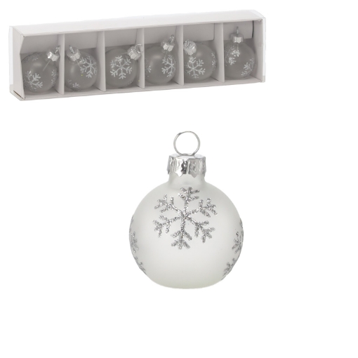 Chomik Набор из 6 стеклянных елочных шаров - прозрачных со снежинками, размер 25,3 x 6,7 x 4,4 см., BOZ2171 - Home Club