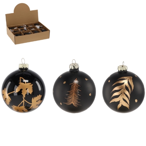 Chomik Стеклянная елочная игрушка диаметром 8 см, черного цвета, с разнообразными узорами, MAL2645 - Home Club