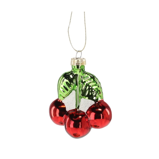 Chomik Украшение для елки, стеклянное, 6 x 4,7 x 7,5 см — вишни с листьями, MAL2690 - Home Club