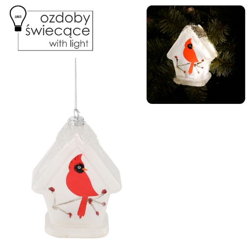 Chomik Скляна Святкова Прикраса 9 x 7 x 12 См Led - Пташка В Кормільнику, MAL2737 - Home Club