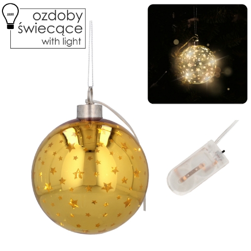 Chomik Святкова прикраса зі скла, діаметр 10 см, Led-ялинка, золота, із зірочками, MAL2768 - Home Club