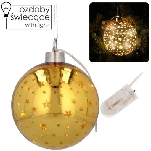 Chomik Праздничная Украшение Стеклянная Шарика 12 См Led Золотая С Звездками, MAL2775 - Home Club