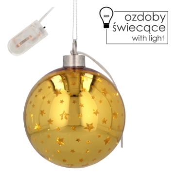 Chomik Праздничная Украшение Стеклянная Шарика 12 См Led Золотая С Звездками, MAL2775 - Home Club