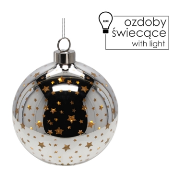 Chomik Праздничное Украшение Стеклянная Шарика 10 См Led Серебрная С Звездочками, MAL2782 - Home Club